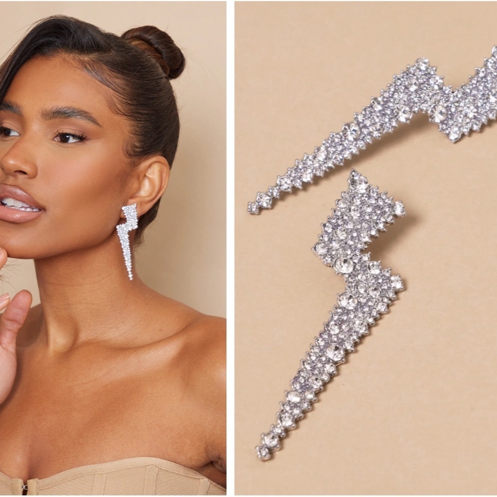 Pretty Little Thing Silver Bolt Statement Diamant Earrings